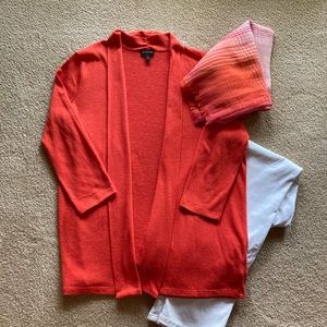 Talbots Orange Slub Knit Open Front  Cardigan
